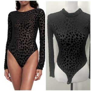 Sheer Leopard Bodysuit Women’s Long Sleeve Forever 21 Size Small Black EUC